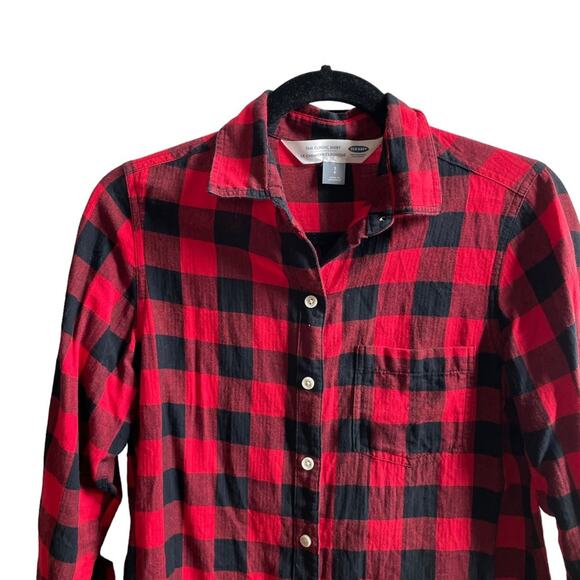 Old Navy Buffalo Check Plaid Button Down Classic Shirt Top Red Black Size Small - Picture 3 of 6